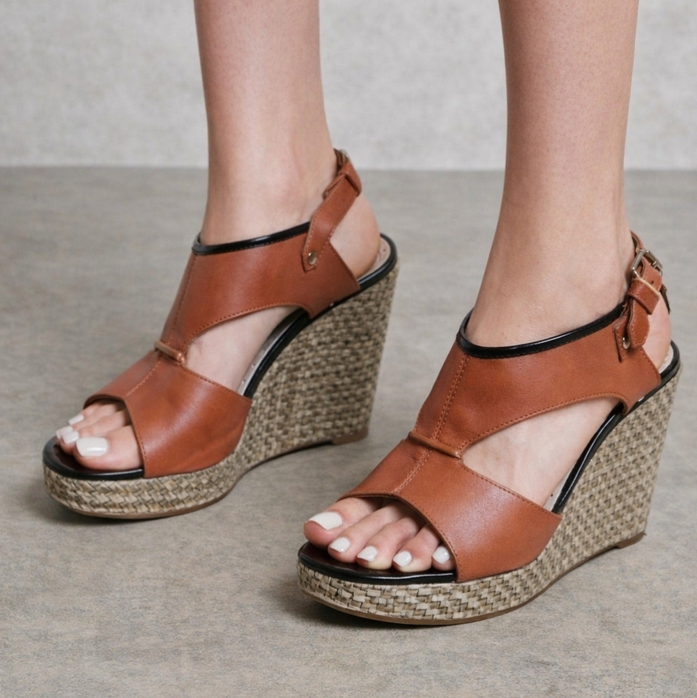Marc By Marc Jacobs Brown Leather Cutout Platform Wedge Sandals Size 37